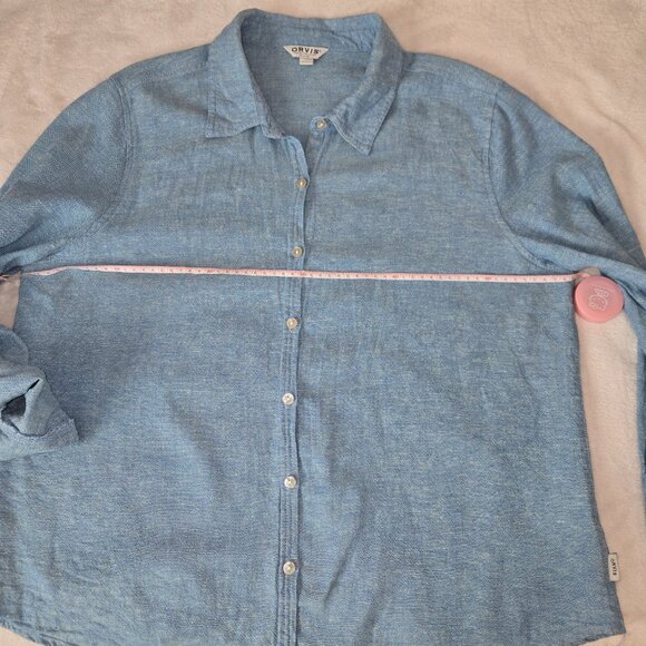 ORVIS Shirt Women’s Button Up Blouse Top Long Sleeve Linen Blend Blue XL - Picture 9 of 12